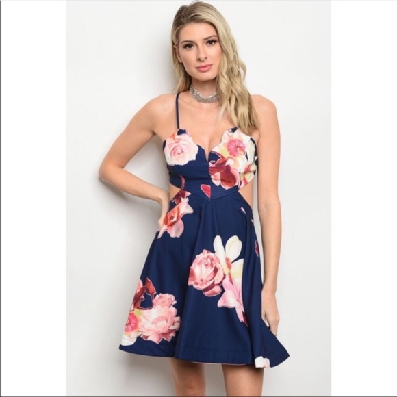 Solaris Style Dresses & Skirts - Navy Floral Skater Dress
